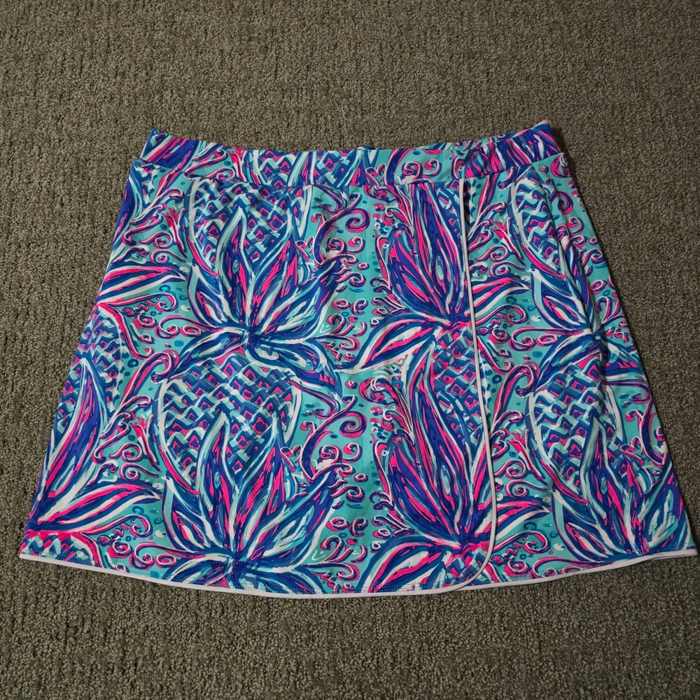 Lulu B Skort XL Pineapple Print Blue Pink Golf Pickleball Tennis Coastal